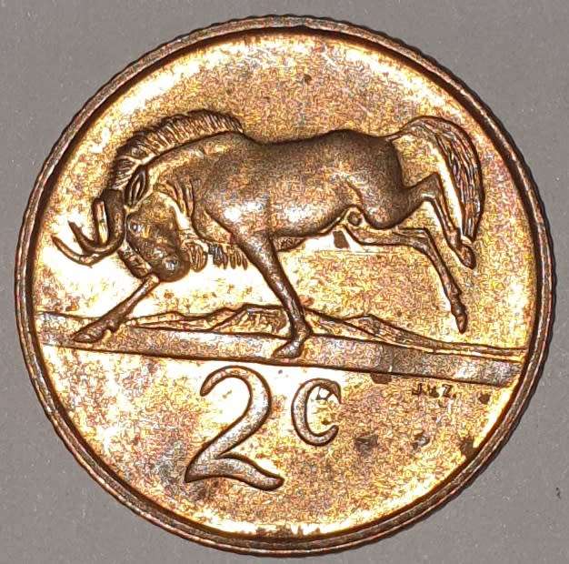 1988 - 2 CENT COIN (TWO CENT COIN) - RSA - BRONZE - KM#83 - BILINGUAL LEGEND - WILDEBEEST